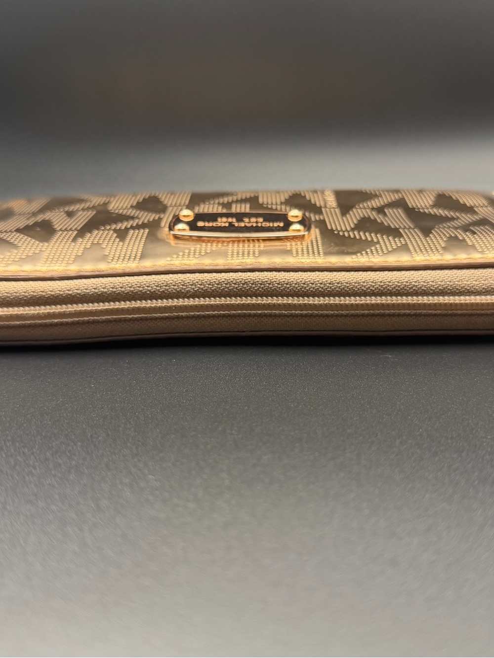 Michael Kors Metallic Gold MK Logo Zip Around Continental Wallet - Picture 7 of 11